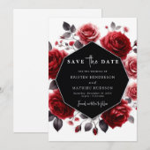 Save The Date Mariage rouge Boho Crimson (Devant / Derrière)