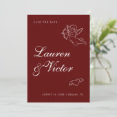Save The Date Mariage rouge Burgundy, épais, tiré à la main (Debout devant)