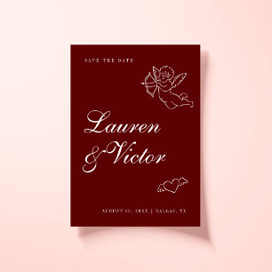 Save The Date Mariage rouge Burgundy, épais, tiré à la main