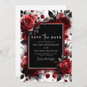 Save The Date Mariage rouge Crimson Aquarelle unique (Devant / Derrière)