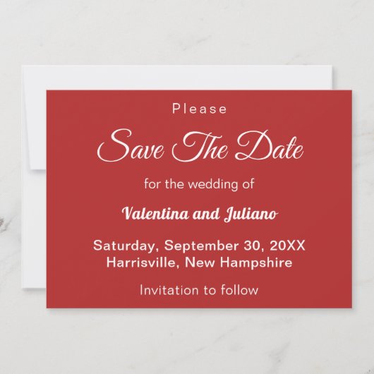 Save The Date Mariage rouge Crimson Enregistrer La Date (Devant)