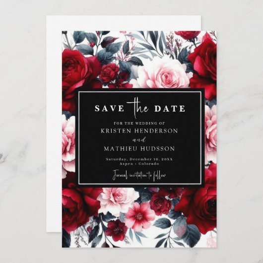 Save The Date Mariage rouge Crimson modifiable personnalisé (Devant / Derrière)