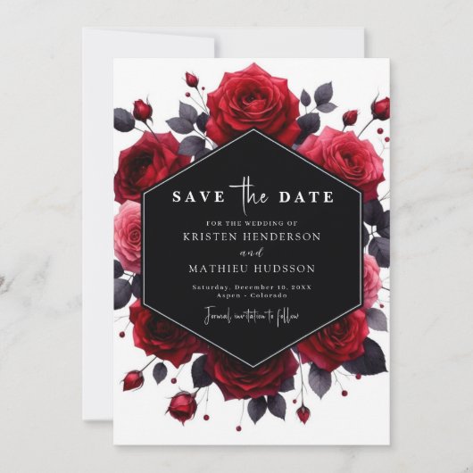 Save The Date Mariage rouge Crimson rustique minimal (Devant)
