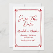 Save The Date Mariage Rouge Dessiné À La Main Enregistrer La Dat (Devant)