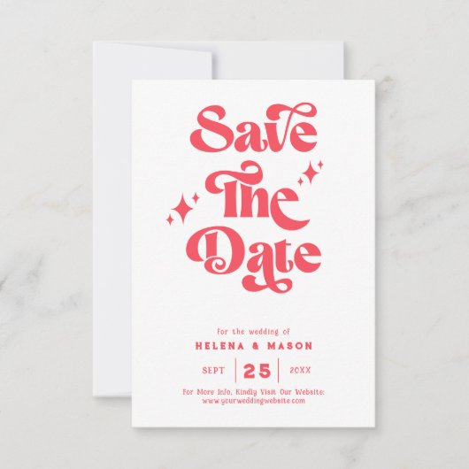 Save The Date Mariage rouge et blanc rétro moderne (Devant)