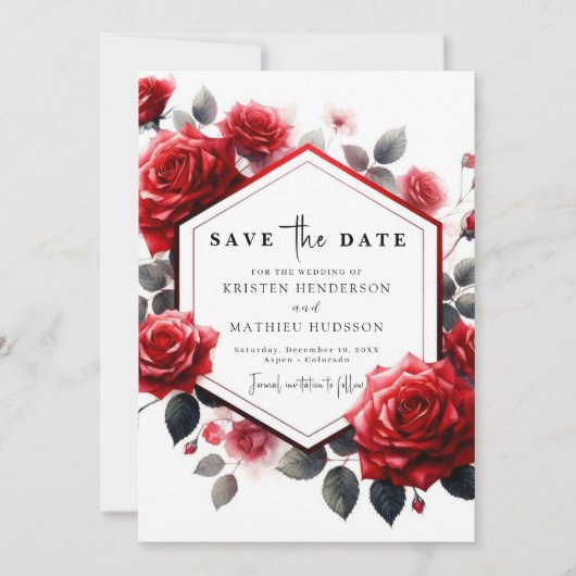 Save The Date Mariage rouge Romance Crimson unique (Devant)