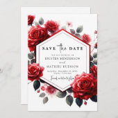 Save The Date Mariage rouge Romance Crimson unique (Devant / Derrière)