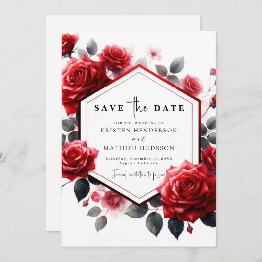 Save The Date Mariage rouge Romance Crimson unique (Devant / Derrière)