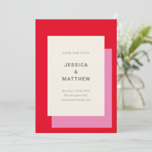 Save The Date Mariage rouge rose gras géométrique moderne