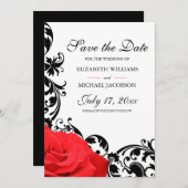 Save The Date Mariage rouge rose noire (Devant / Derrière)