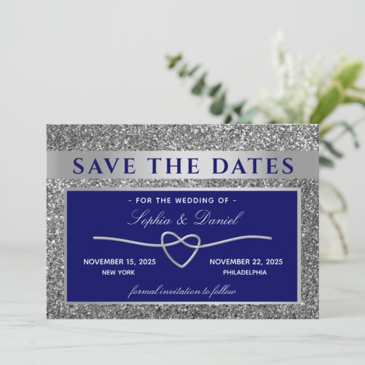 Save The Date Mariage Royal Bleu Enregistrer La Date (Debout devant)