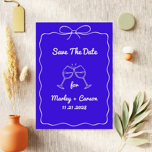 Save The Date Mariage royal bleu épicé