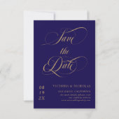 Save The Date Mariage Royal Bleu et Or (Devant)