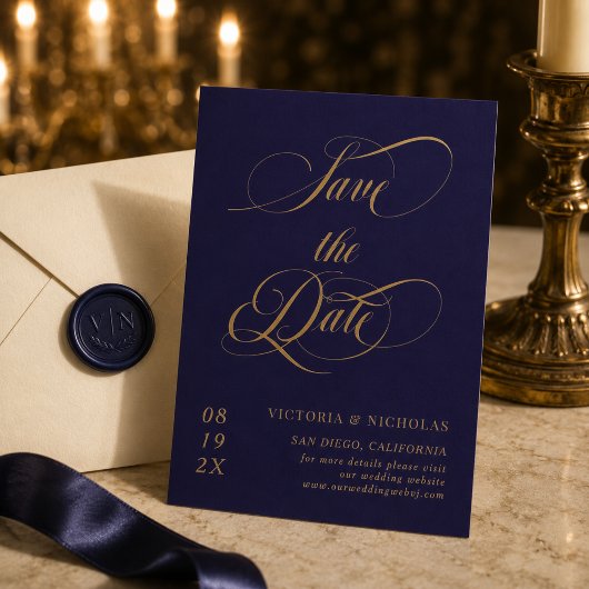 Save The Date Mariage Royal Bleu et Or