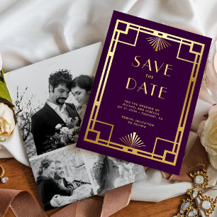 Save The Date Mariage Royal Violet Or Art Déco Photo Collage