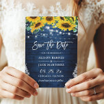 Save The Date Mariage Russe Blue Sunflower<br><div class="desc">Mariage campagnard Rustic Navy Blue Sunflower Chaînes de lumière Enregistrer la carte de date. Pour plus de personnalisation,  cliquez sur le lien "customiser plus" et utilisez notre outil de conception pour modifier ce modèle.</div>