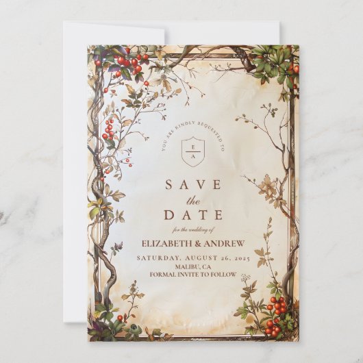 Save The Date Mariage Rustic Berry Branch (Devant)
