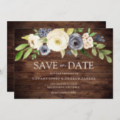 Save The Date Mariage Rustic Navy & White Watercolor (Devant / Derrière)