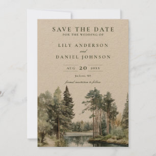 Save The Date Mariage rustique à l'aquarelle au bord du lac en f