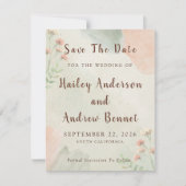 Save The Date Mariage rustique aquarelle pêche et vert (Devant)