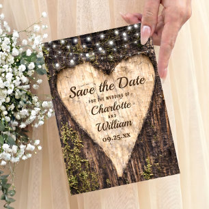 Save The Date Mariage Rustique au Coeur d'Écorce de Bois