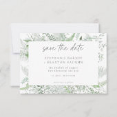 Save The Date Mariage rustique aux fougères et verdure à l'aquar (Devant)