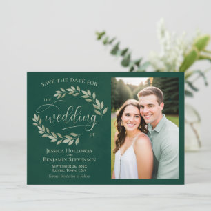 Save The Date Mariage Rustique avec Feuilles Vertes Émeraude & S
