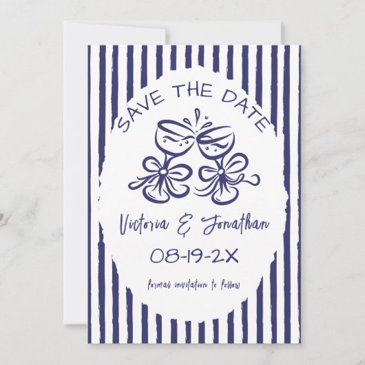 Save The Date Mariage rustique bleu et blanc (Devant)