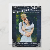 Save The Date Mariage rustique Bleu Lumières dentelle Enregistre (Devant)