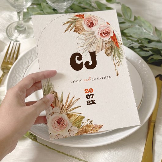 Save The Date Mariage rustique bohème avec herbe de la Pampa