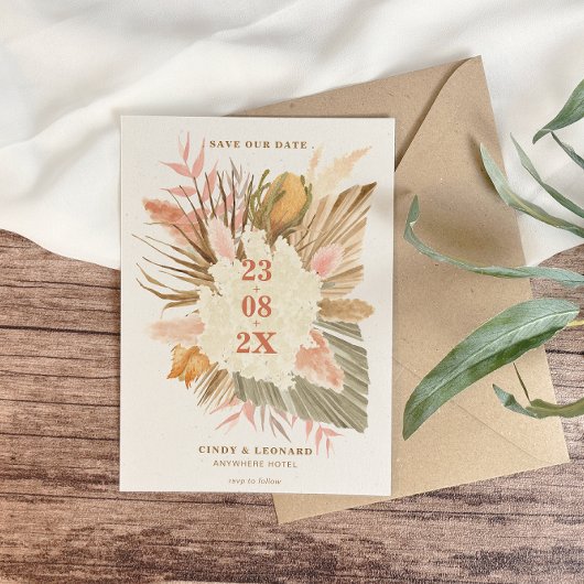 Save The Date Mariage rustique boho à l'herbe de Pampas
