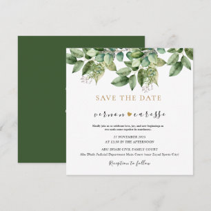 Save The Date Mariage Rustique Botanique Vert & Feuillage Doré 1