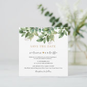 Save The Date Mariage Rustique Botanique Vert & Feuillage Doré 1 (Debout devant)