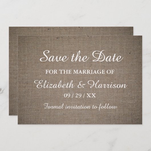Save The Date Mariage Rustique Burlap (Devant / Derrière)