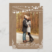 Save The Date Mariage rustique Burlap Lights Enregistrer la date (Devant / Derrière)