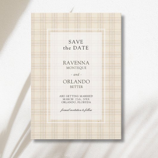 Save The Date Mariage rustique carreaux marron classique Cappucc