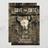 Save The Date Mariage Rustique Crâne De Vache Occidentale Enregi (Devant / Derrière)