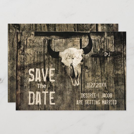 Save The Date Mariage Rustique Crâne De Vache Occidentale Enregi (Devant / Derrière)