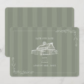 Save The Date Mariage Rustique dans une Grange avec Rayure Vert (Devant / Derrière)