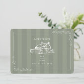 Save The Date Mariage Rustique dans une Grange avec Rayure Vert (Debout devant)
