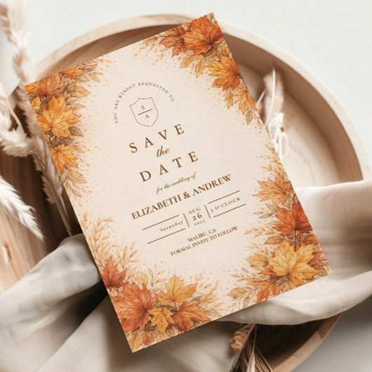 Save The Date Mariage rustique d'automne aux feuilles d'érable