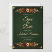 Save The Date Mariage rustique d'automne en vert forêt (Devant)