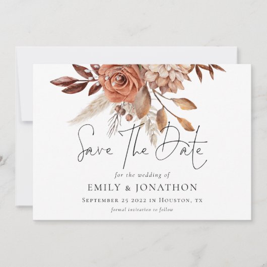 Save The Date Mariage Rustique de fleurs en terre cuite (Devant)