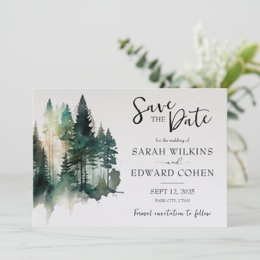 Save The Date Mariage rustique de la forêt d'aquarelle Enregistr (Debout devant)