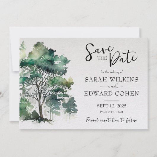 Save The Date Mariage rustique de la forêt d'aquarelle Enregistr (Devant)