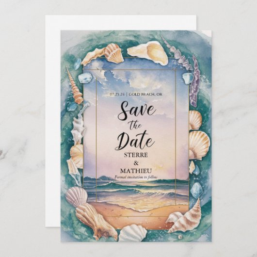 Save The Date Mariage rustique de plage de sable (Devant / Derrière)