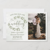Save The Date Mariage Rustique de Sauge & Feuilles Vertes d'Oliv (Devant)