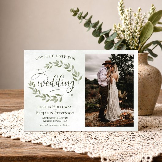Save The Date Mariage Rustique de Sauge & Feuilles Vertes d'Oliv