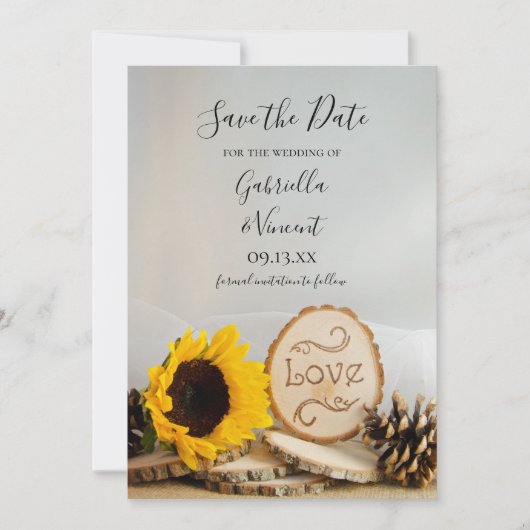 Save The Date Mariage rustique de Tournesol en bois Enregistrer (Devant)
