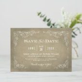 Save The Date Mariage rustique de vigne de millésime d'or de Cha (Debout devant)